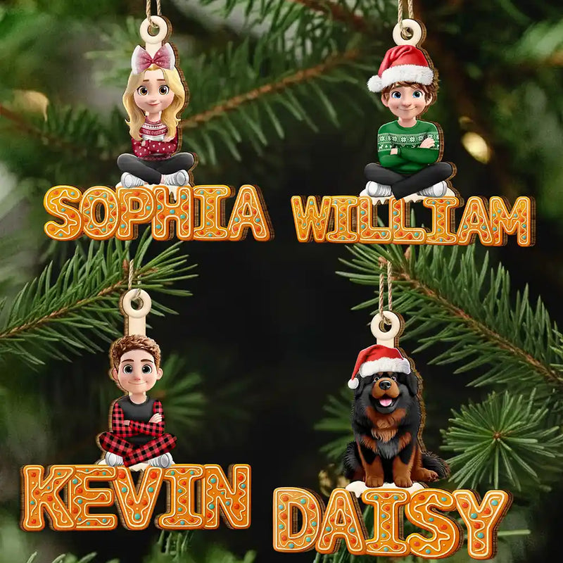 Christmas,Family,Happy - Christmas Pattern Effects With Names - Personalized Custom Shaped Wooden Ornament