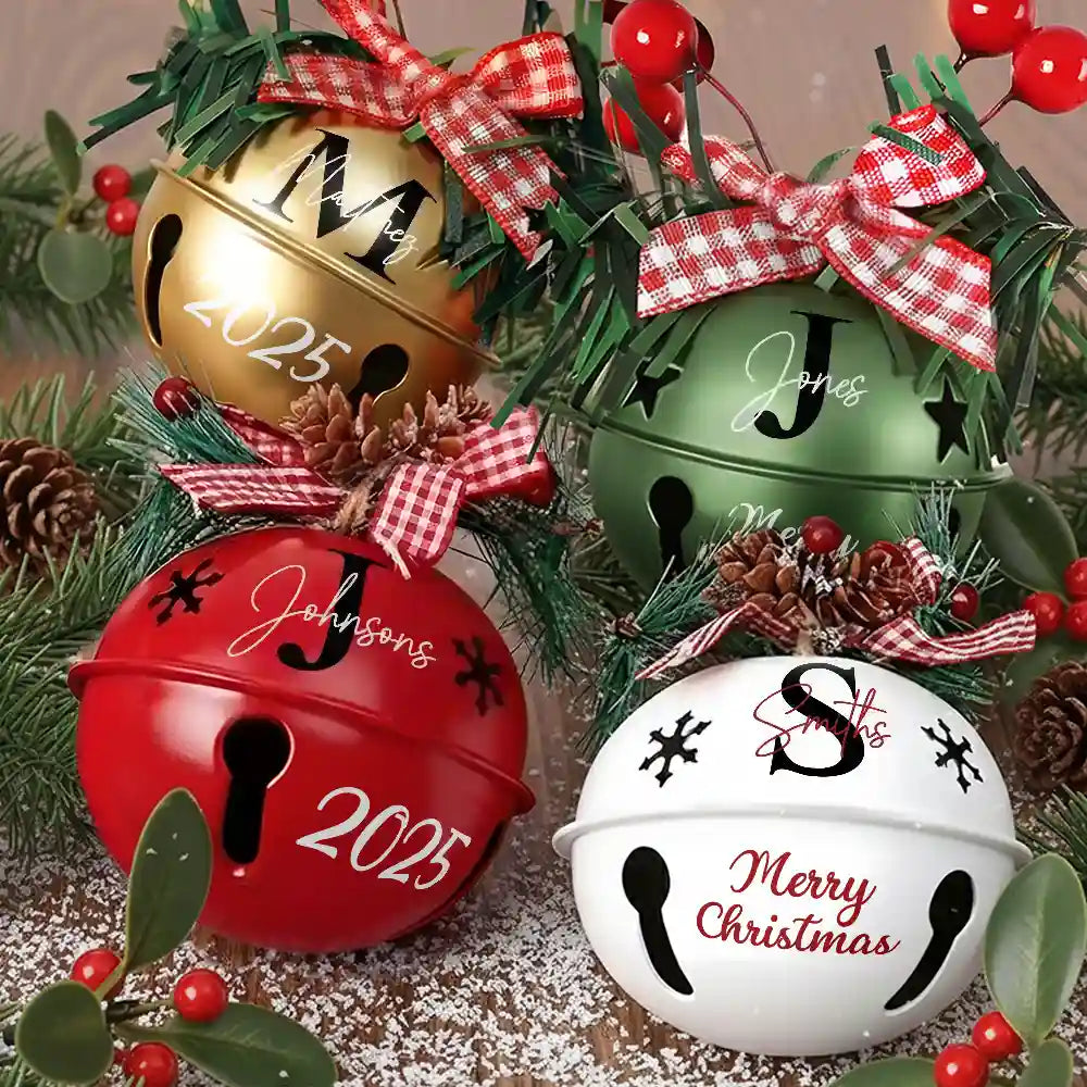 Christmas,Family,Happy - Christmas Bell With Monogram Name - Personalized Jingle Bell Ornament