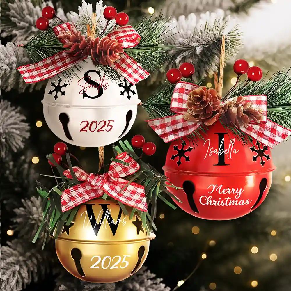 Christmas Bell With Monogram Name - Personalized Jingle Bell Ornament