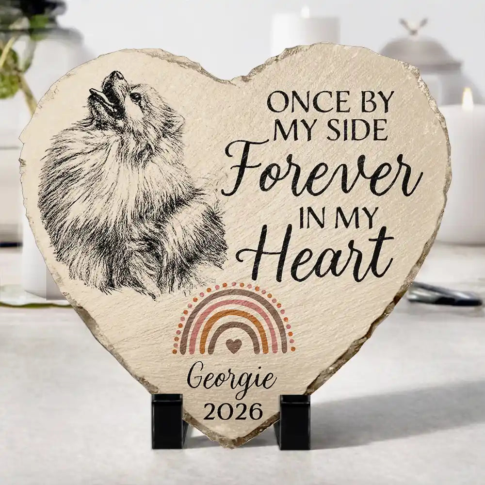 Custom Photo Pencil Sketch I Crossed The Rainbow Bridge Knowing I Was Loved - Personalized Heart Memorial Garden Stone