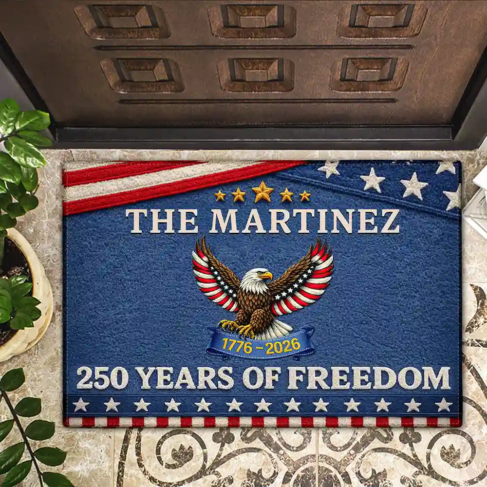 America 250th,Independence Day - Faux Embroidery Effect Chenille - Personalized Doormat