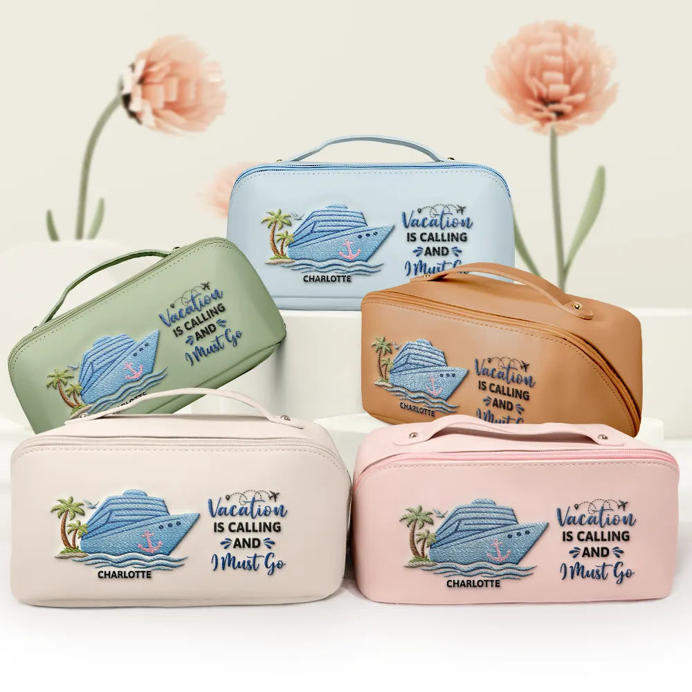 Gift For Women, Happy, Gift For Bestie, Gift For Sisters, Gift For Daughter, Travel, Cruising, Beach - All My Cruise Crap - Personalized Embroidered Leather Makeup Bag