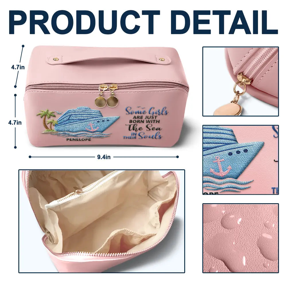 Gift For Women, Happy, Gift For Bestie, Gift For Sisters, Gift For Daughter, Travel, Cruising, Beach - All My Cruise Crap - Personalized Embroidered Leather Makeup Bag