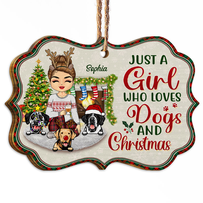 Just A Girl Boy Who Loves Dogs And Christmas - Christmas Gift For Dog Lovers - Personalized Custom Wooden Ornament