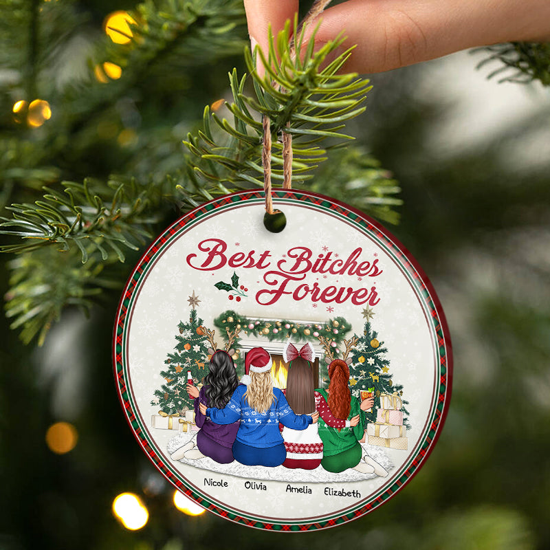 Besties Forever - Christmas Gift For BFF And Sisters - Personalized Custom Circle Ceramic Ornament