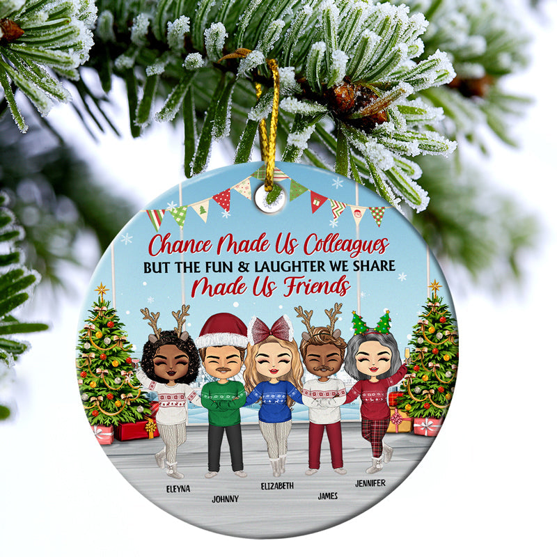 Work Made Us Colleagues - Christmas Gift For Co-worker And BFF - Personalized Custom Circle Ceramic Ornament