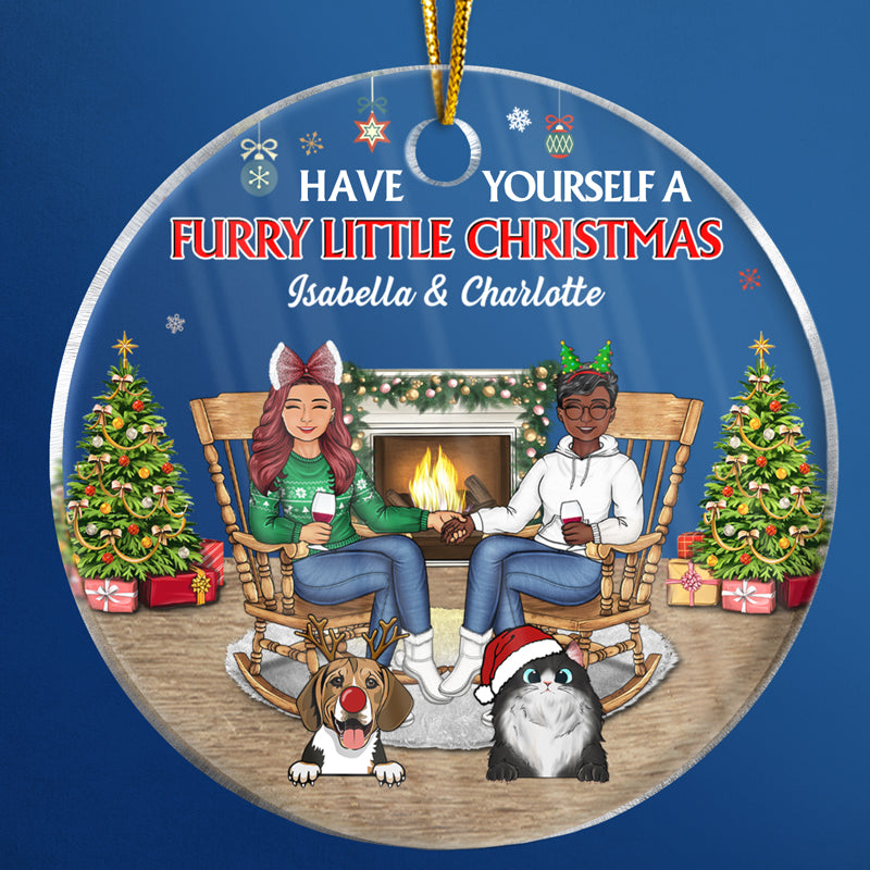 Christmas Dog Cat Couple Have Yourself A Furry Little Christmas - Gift For Pet Lovers - Personalized Custom Circle Acrylic Ornament