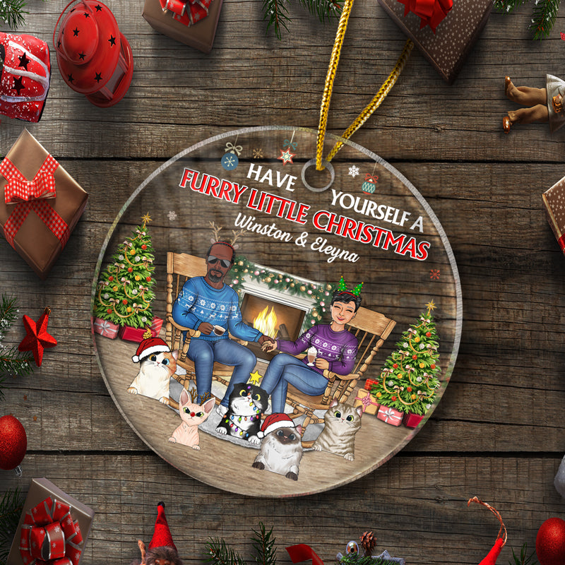 Christmas Dog Cat Couple Have Yourself A Furry Little Christmas - Gift For Pet Lovers - Personalized Custom Circle Acrylic Ornament