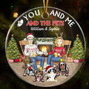 Christmas Couple You & Me And The Pets - Gift For Dog Lovers And Cat Lovers - Personalized Custom Circle Acrylic Ornament