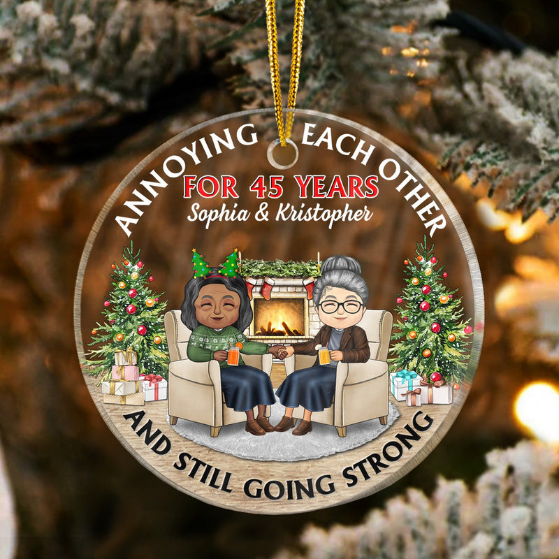 Christmas Family Chibi Couple Annoying Each Other Since - Gift For Couples - Personalized Custom Circle Acrylic Ornament