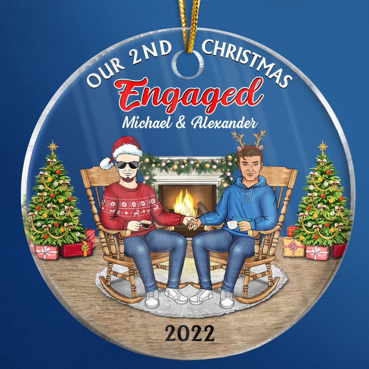 Couple de famille de Noël Notre premier Noël ensemble - Cadeau pour couples - Ornement acrylique personnalisé en cercle