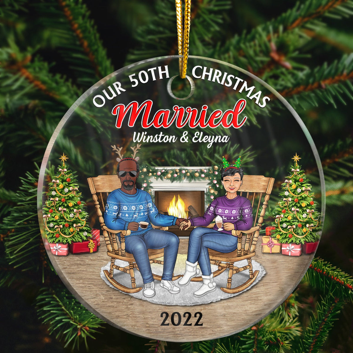 Couple de famille de Noël Notre premier Noël ensemble - Cadeau pour couples - Ornement acrylique personnalisé en cercle