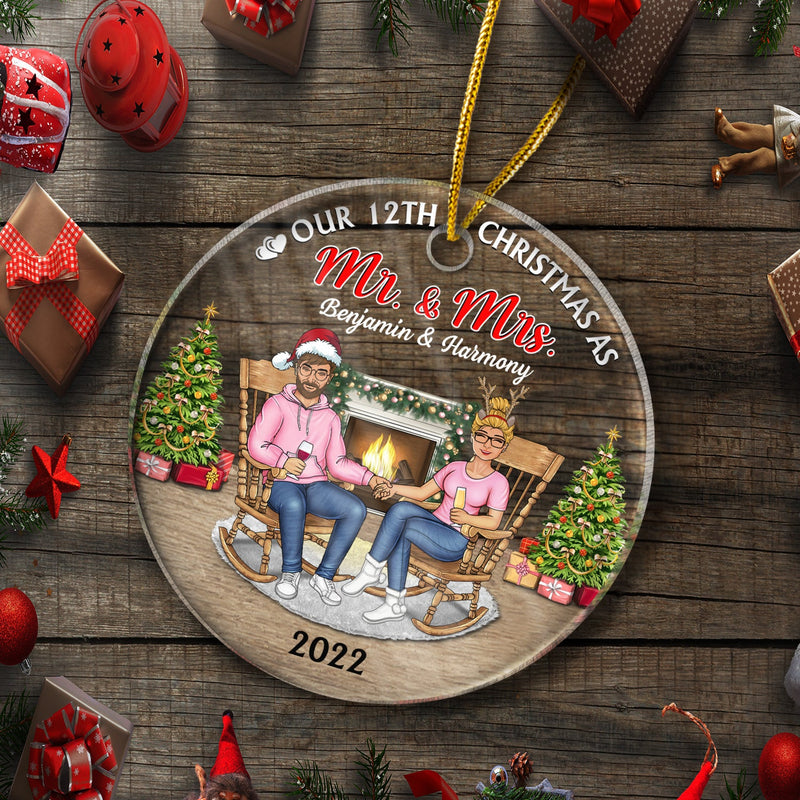 Couple de famille de Noël Notre premier Noël ensemble - Cadeau pour couples - Ornement acrylique personnalisé en cercle