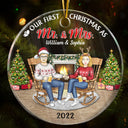 Couple de famille de Noël Notre premier Noël ensemble - Cadeau pour couples - Ornement acrylique personnalisé en cercle