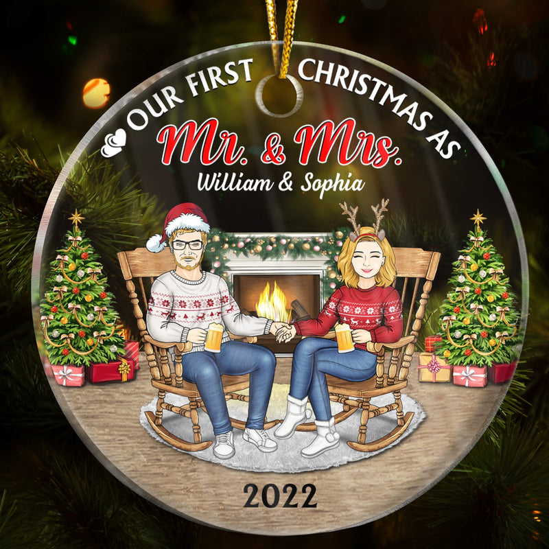 Couple de famille de Noël Notre premier Noël ensemble - Cadeau pour couples - Ornement acrylique personnalisé en cercle