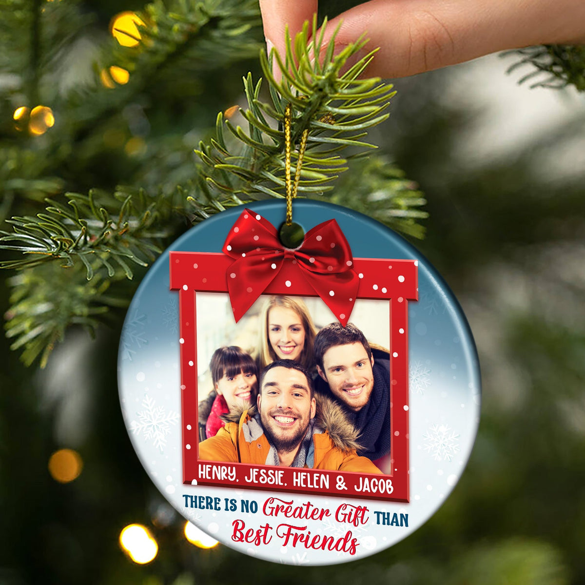 Custom Photo There's No Greater Gift Than - Christmas Gift For Family, Friends - Personalized Custom Circle Ceramic Ornament