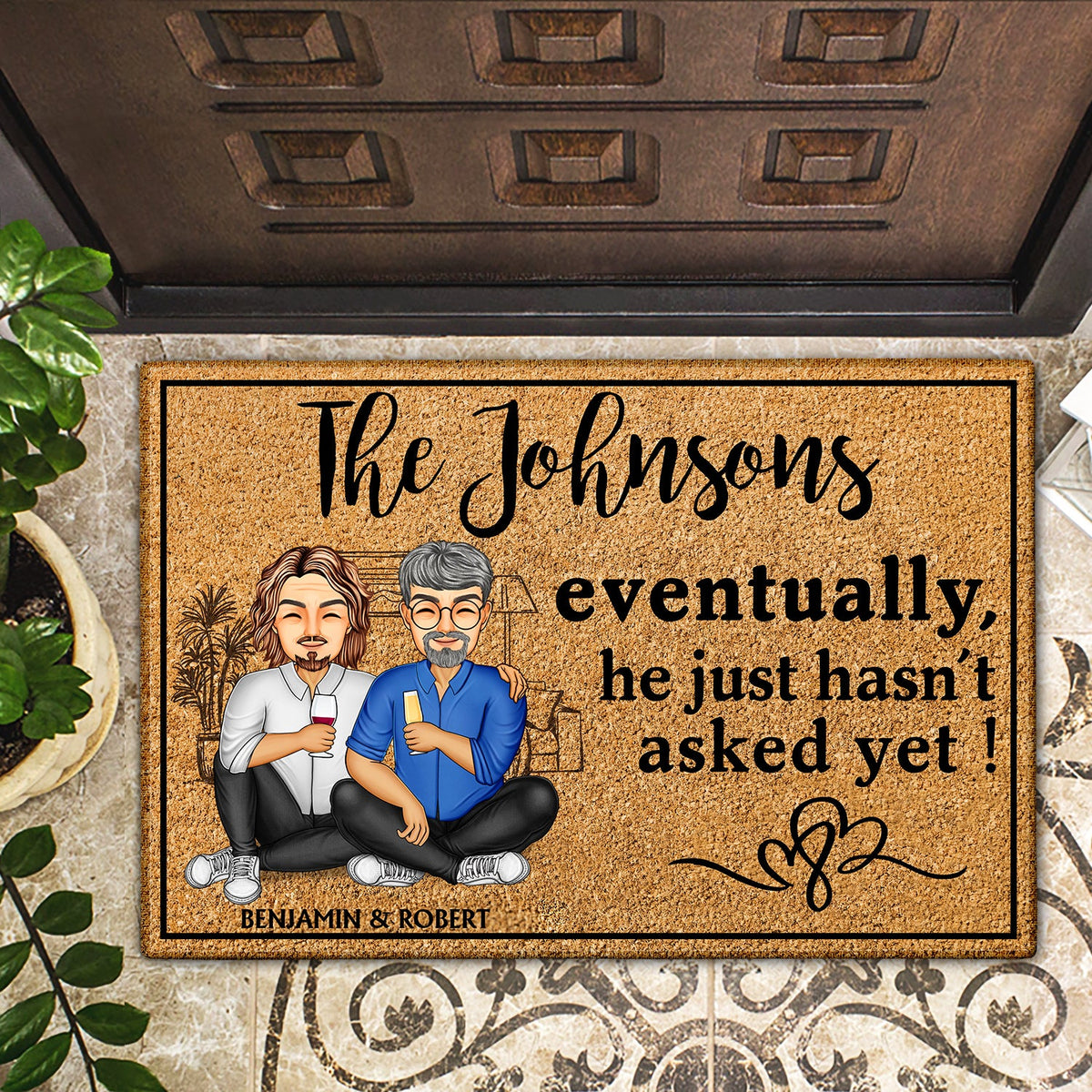 Couple familial Finalement, il n'a tout simplement pas encore demandé - Cadeau pour couples - Paillasson personnalisé