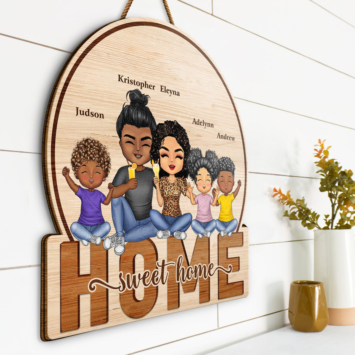 Home Sweet Home Couple Parents And Kids - Gift For Family - Personalized Custom Shaped Wood Sign