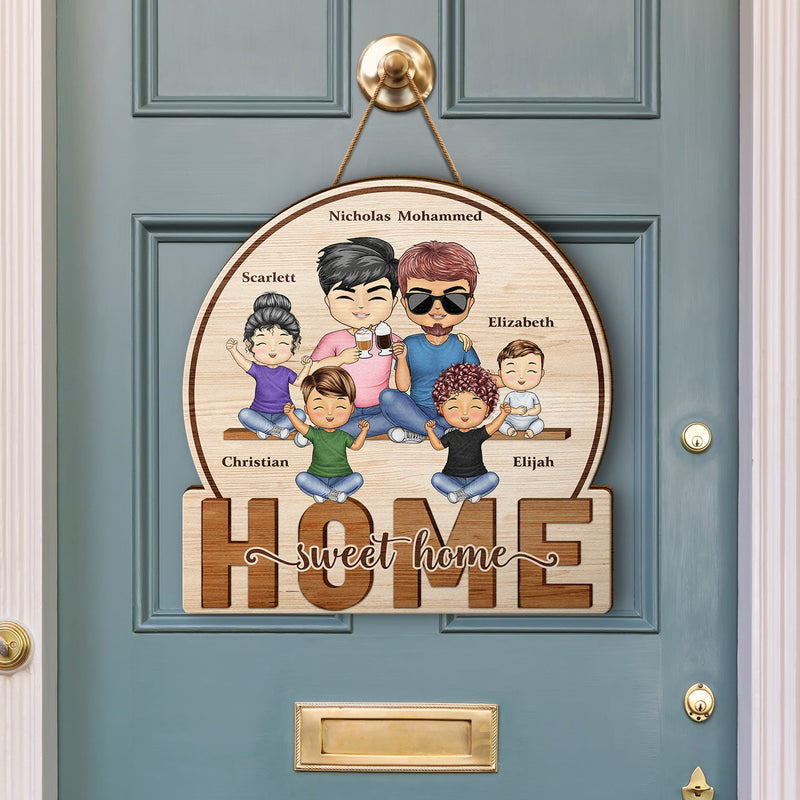 Home Sweet Home Couple Parents And Kids - Gift For Family - Personalized Custom Shaped Wood Sign