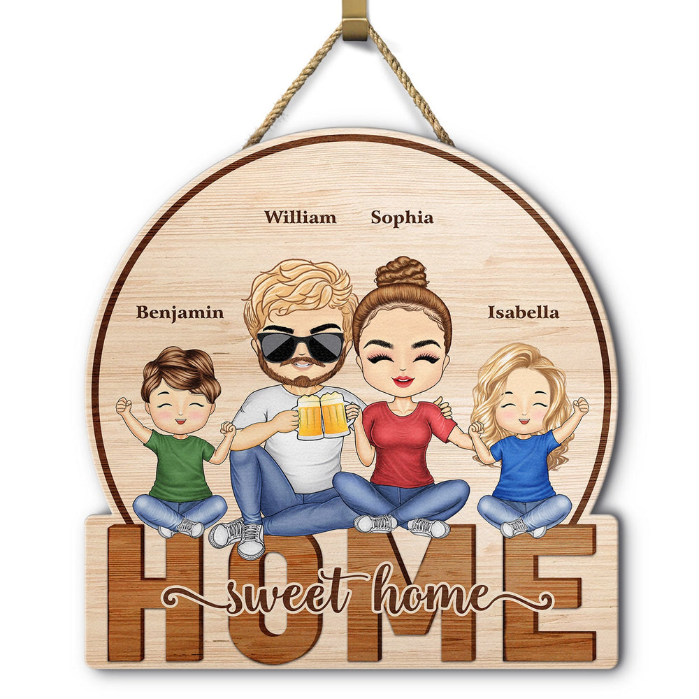 Home Sweet Home Couple Parents And Kids - Gift For Family - Personalized Custom Shaped Wood Sign