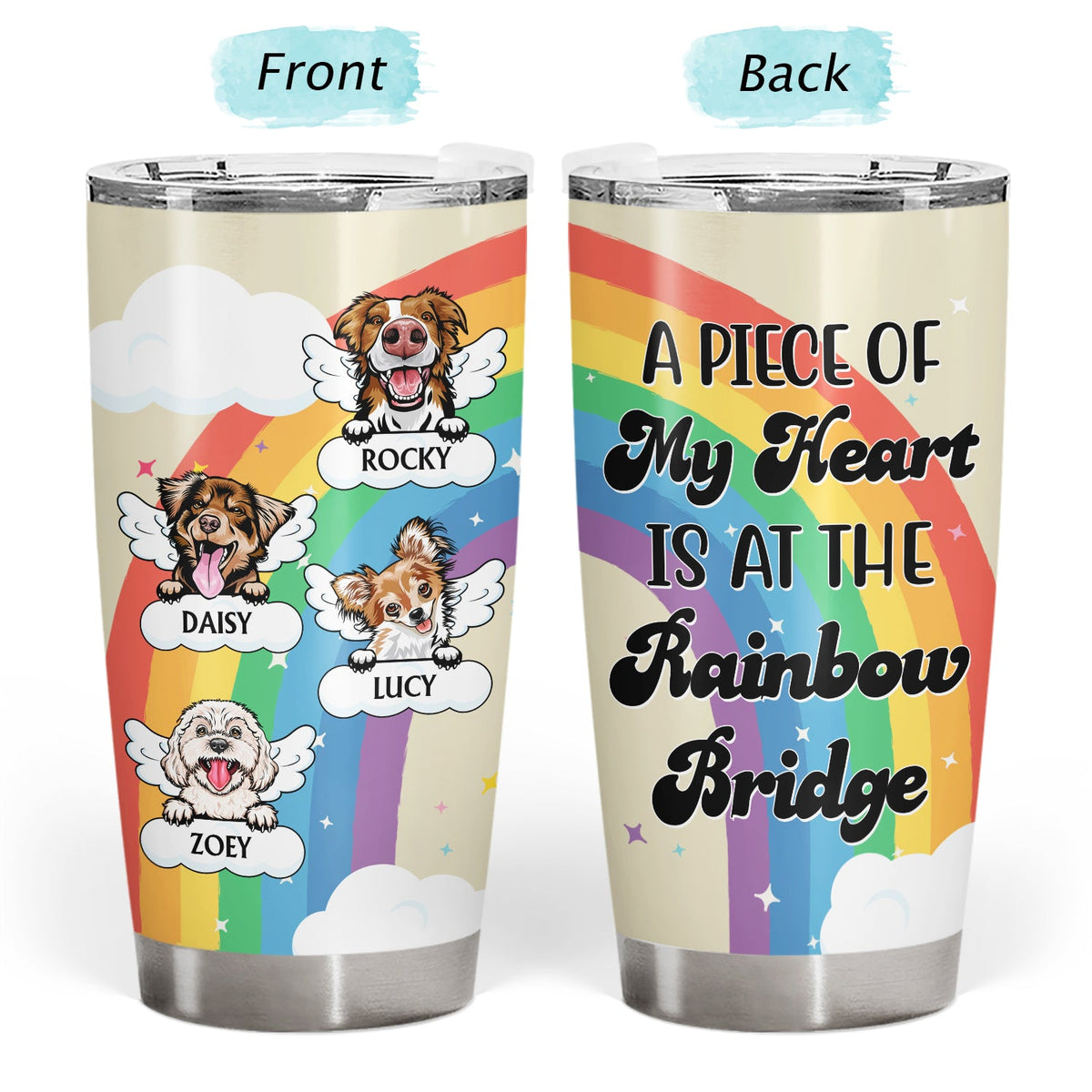 Dog Cat My Heart Is At The Rainbow Bridge - Loving, Memorial Gift For Dog Mom, Cat Mom, Cat Dad, Dog Dad, Pet Lovers - Personalized Custom Tumbler