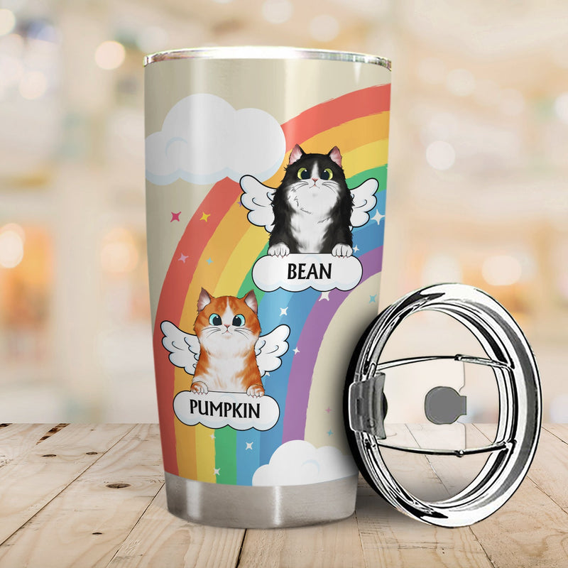 Dog Cat My Heart Is At The Rainbow Bridge - Loving, Memorial Gift For Dog Mom, Cat Mom, Cat Dad, Dog Dad, Pet Lovers - Personalized Custom Tumbler
