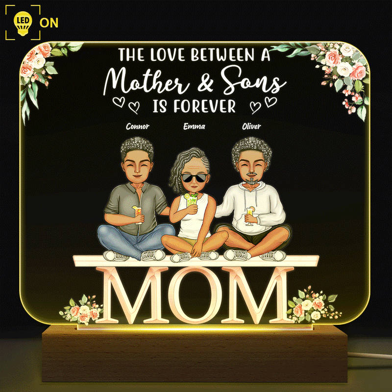 Mother And Daughters Sons Children From The Start - Birthday, Loving Gift For Mommy, Mother, Grandma, Grandmother - Personalized Custom 3D Led Light Wooden Base