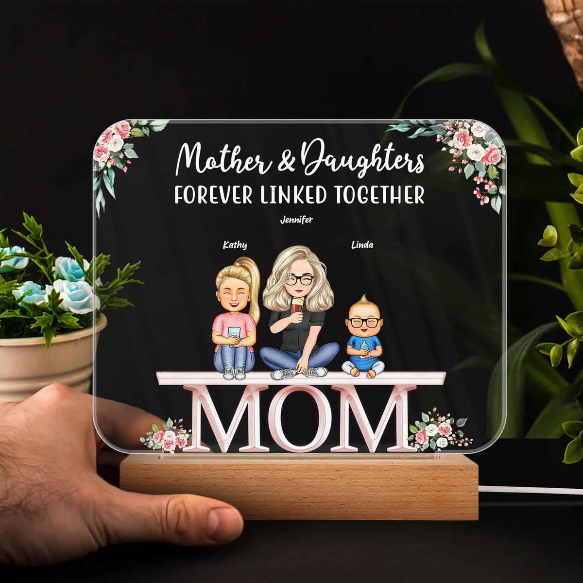 Mother And Daughters Sons Children From The Start - Birthday, Loving Gift For Mommy, Mother, Grandma, Grandmother - Personalized Custom 3D Led Light Wooden Base
