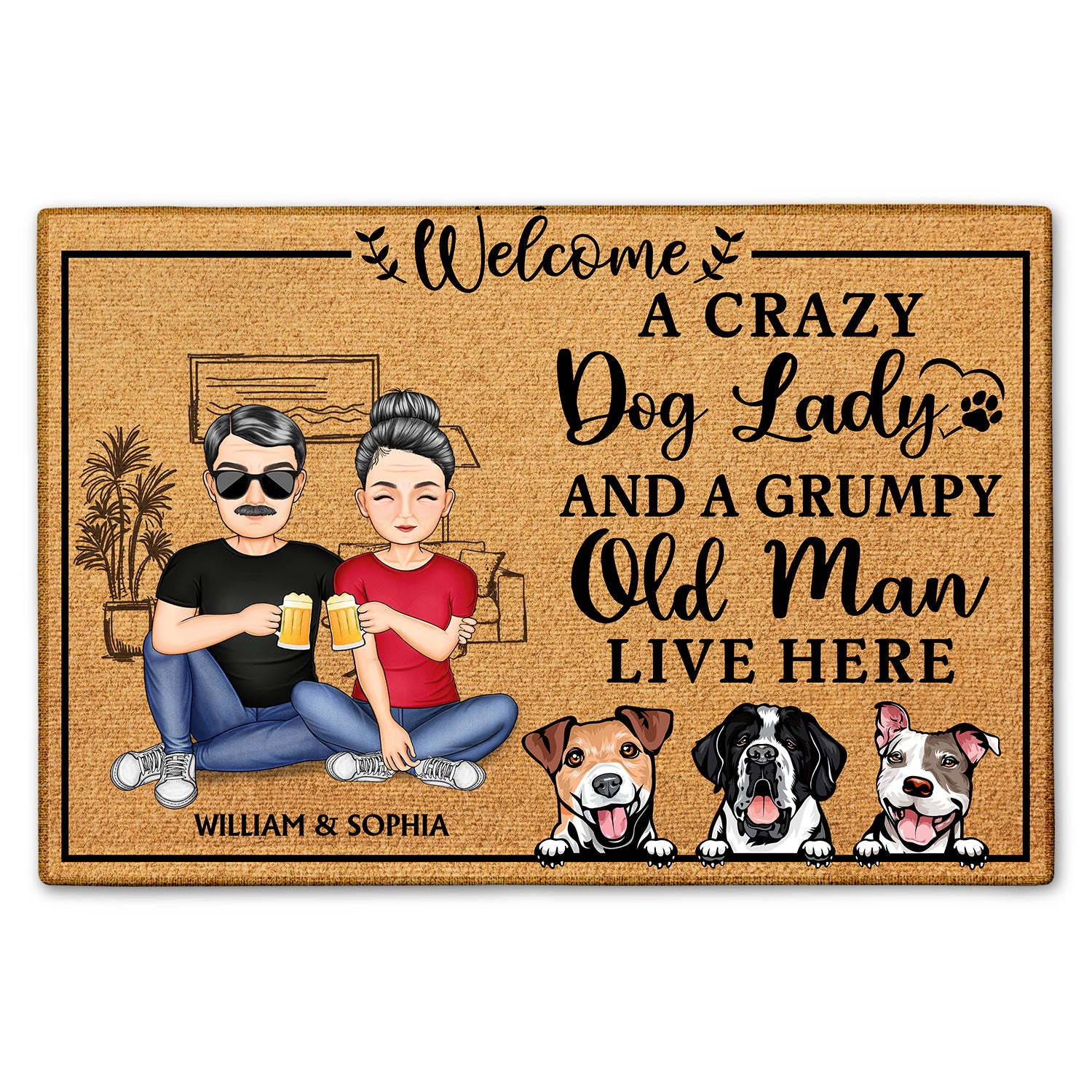 A Crazy Dog Cat Lady And A Grumpy Old Man Live Here - Gift For Family, Couple, Pet Lovers - Personalized Custom Doormat