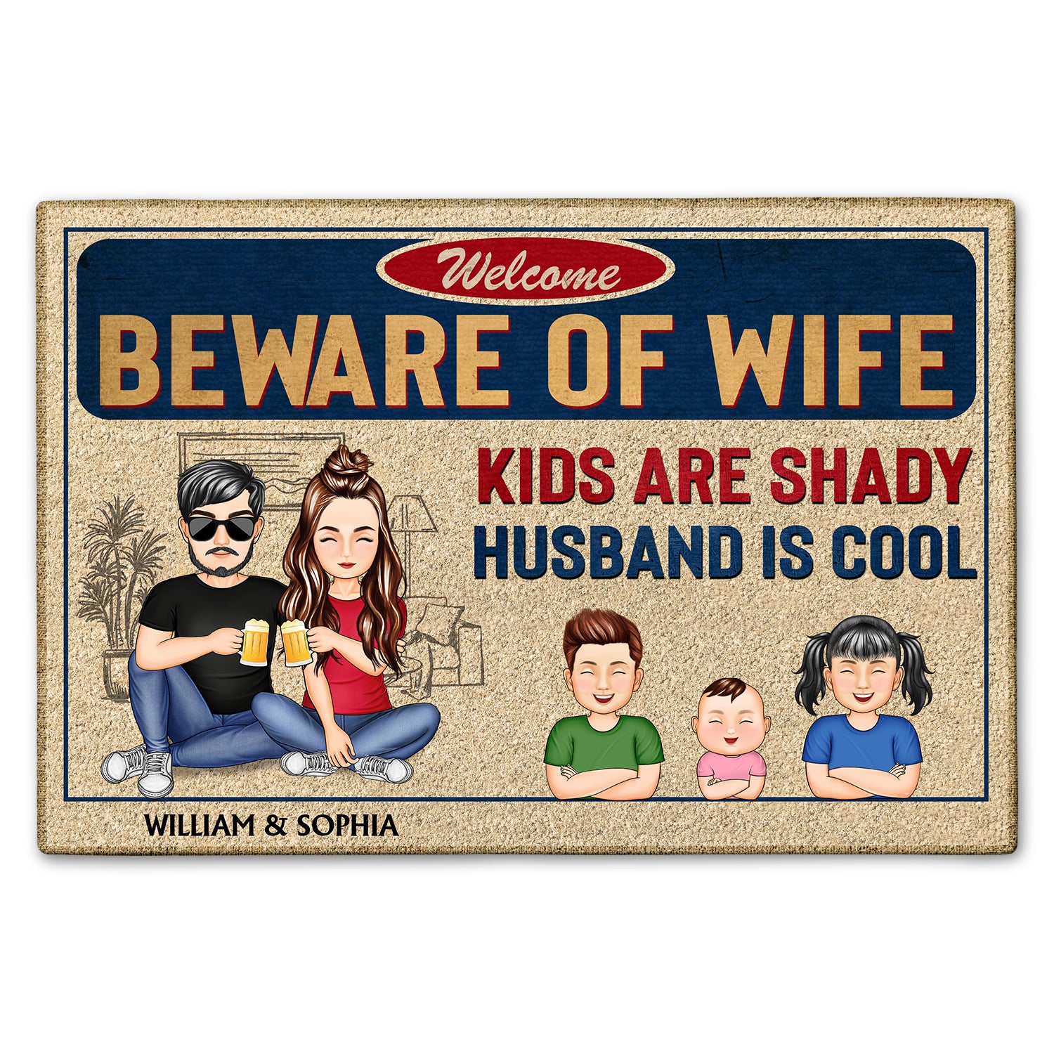 Beware Of Wife Kids Are Shady Husband Is Cool - Anniversary, Birthday, Home Decor Gift For Husband, Wife, Couple - Personalized Custom Doormat