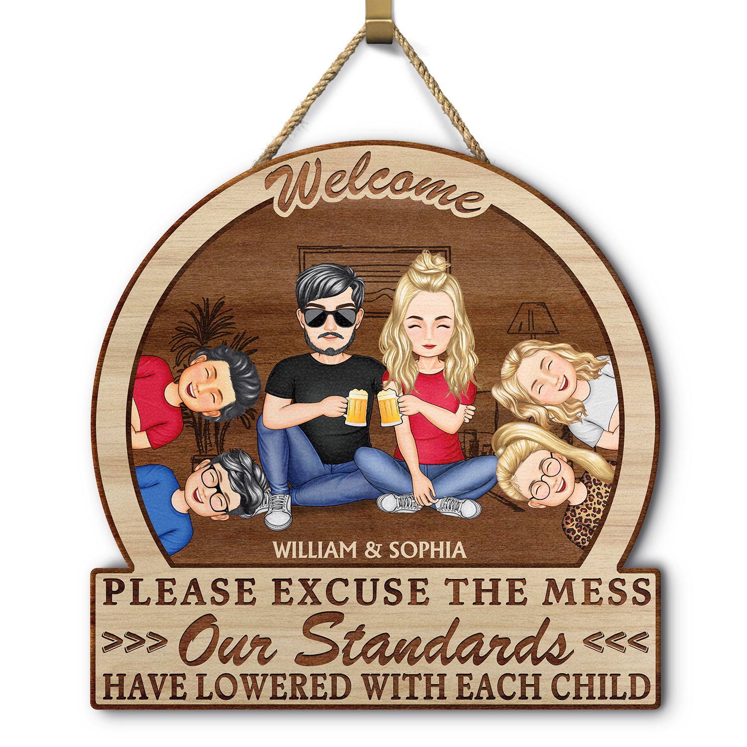 Please Excuse The Mess Our Standards - Anniversary, Birthday, Home Decor Gift For Husband, Wife, Couple Pet Loves - Personalized Custom Shaped Wood Sign