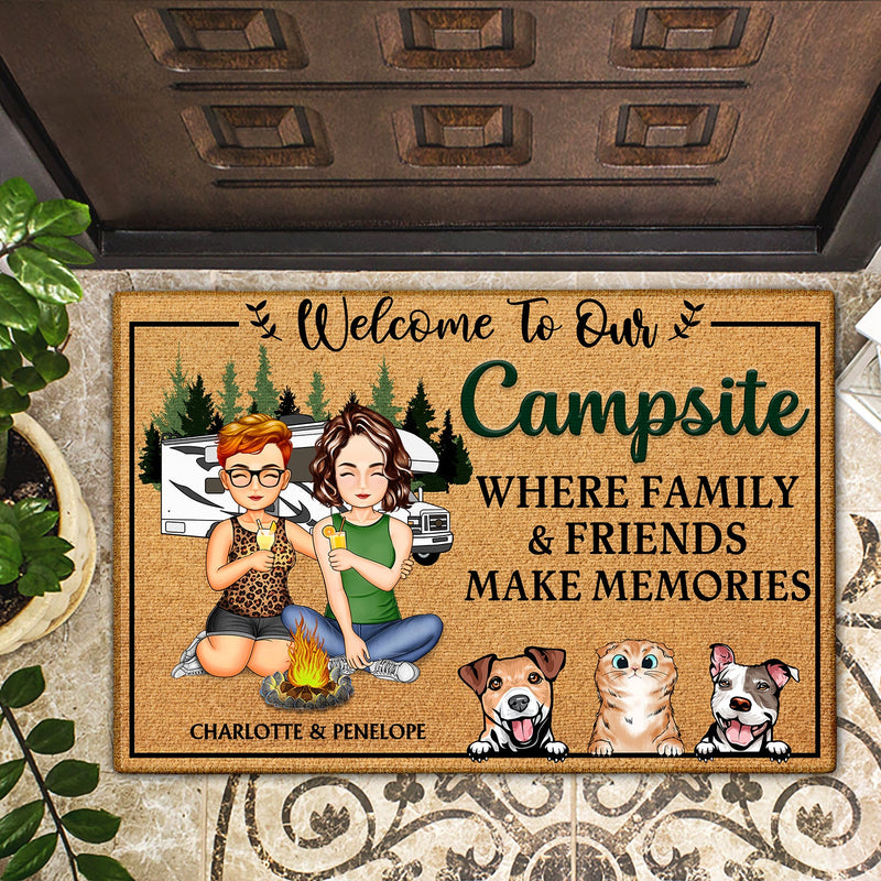Welcome To Our Campsite - Gift For Camping Lovers, Campsite, Camping Decor, Couple, Family, Pet Lovers - Personalized Custom Doormat