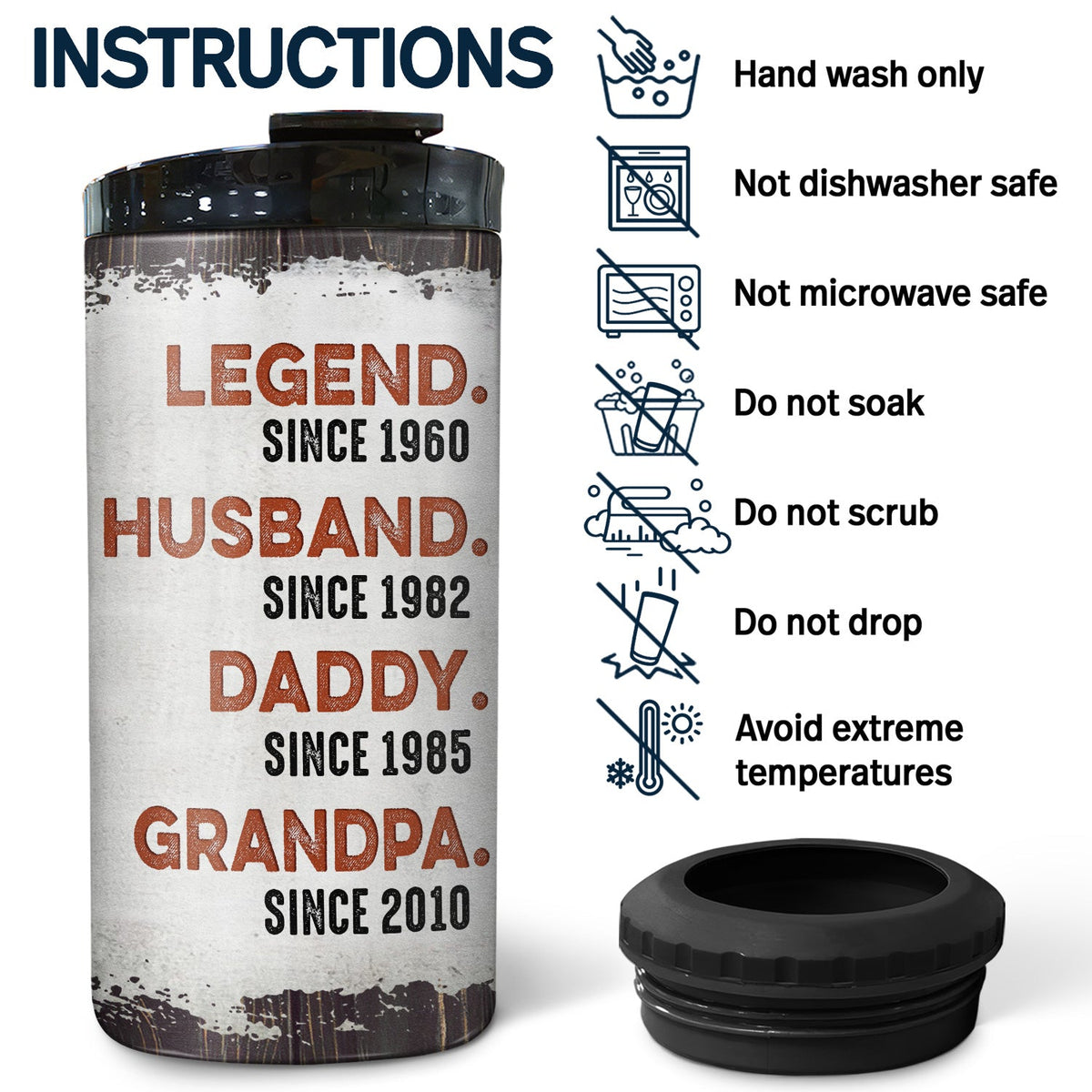 Legend Husband Daddy Grandpa - Birthday Gift For Father, Family - Personalized Custom 4 In 1 Can Cooler Tumbler
