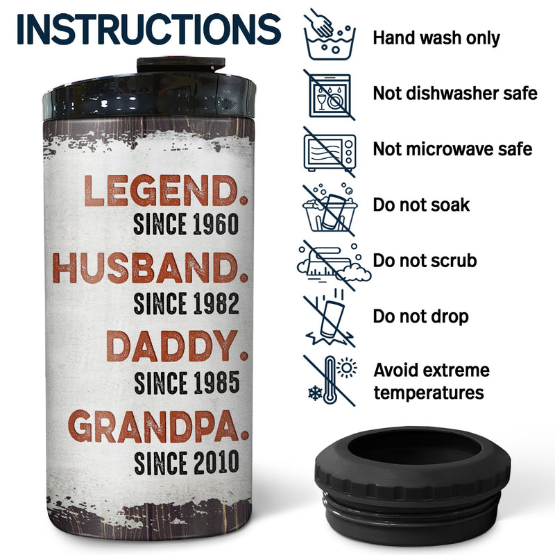 Legend Husband Daddy Grandpa - Birthday Gift For Father, Family - Personalized Custom 4 In 1 Can Cooler Tumbler