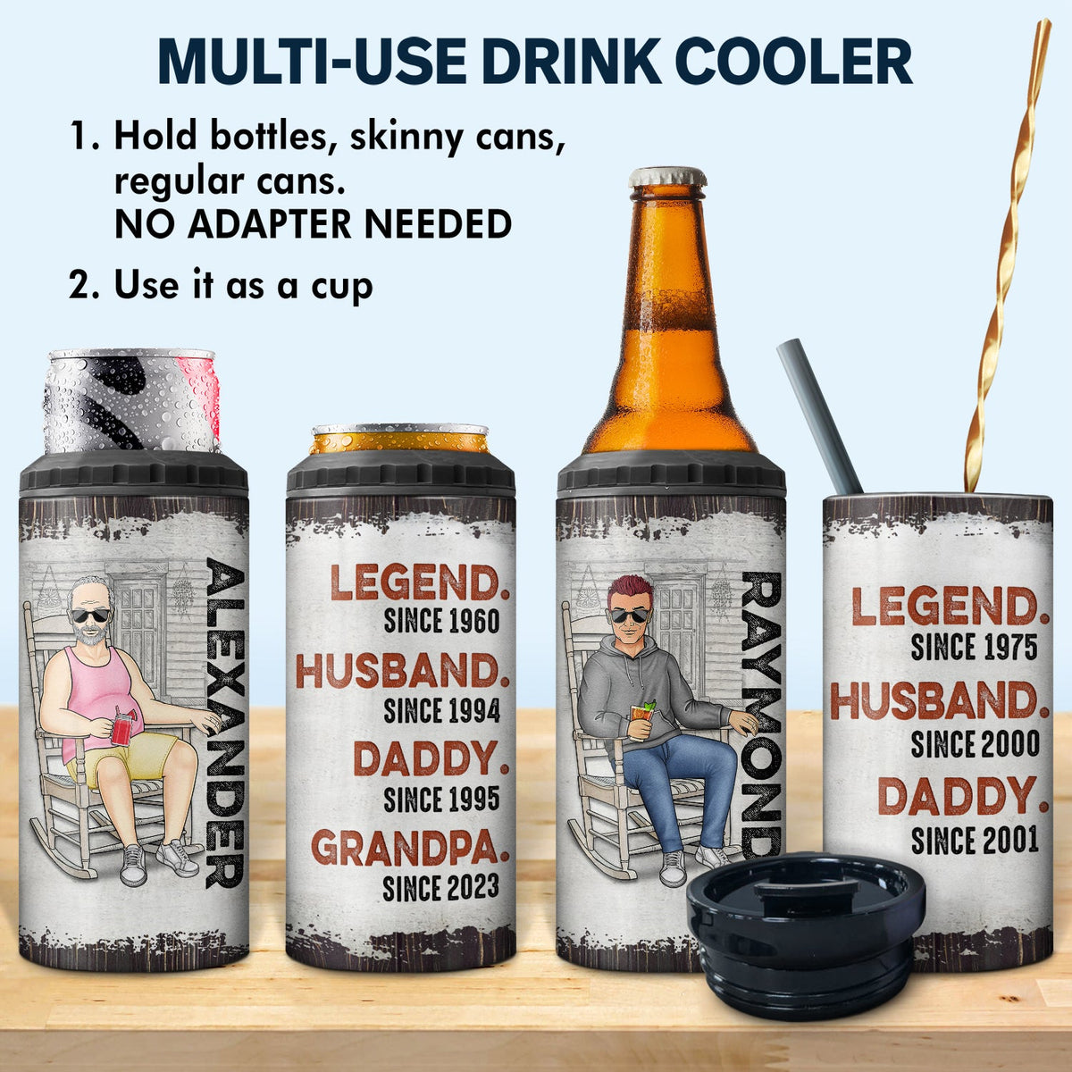 Legend Husband Daddy Grandpa - Birthday Gift For Father, Family - Personalized Custom 4 In 1 Can Cooler Tumbler