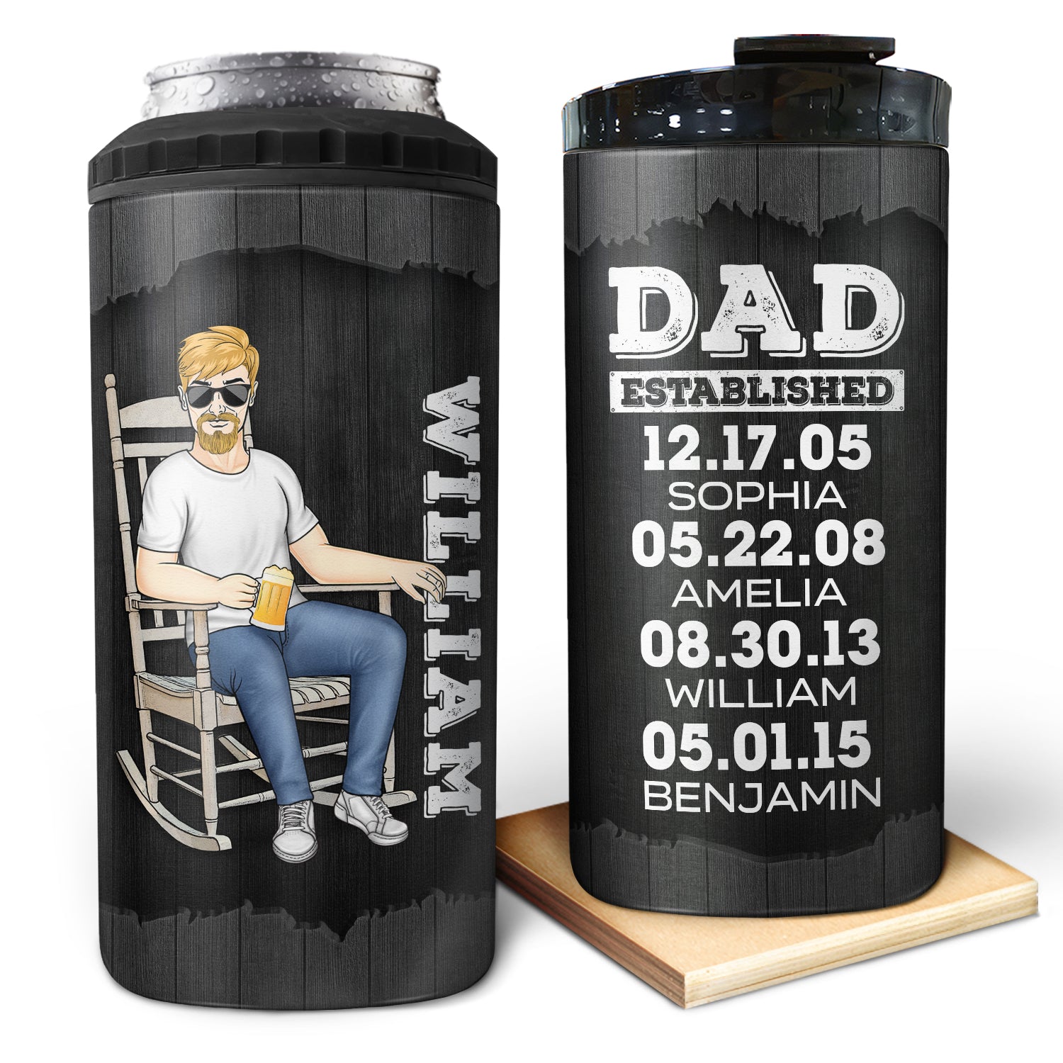 Dad Established - Birthday Gift For Father, Grandpa Family - Personalized Custom 4 In 1 Can Cooler Tumbler