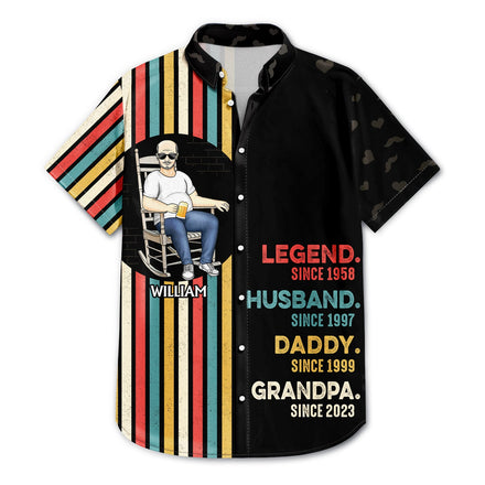 Légende Mari Papa Grand-père - Cadeau d'anniversaire pour père, famille - Chemise hawaïenne personnalisée