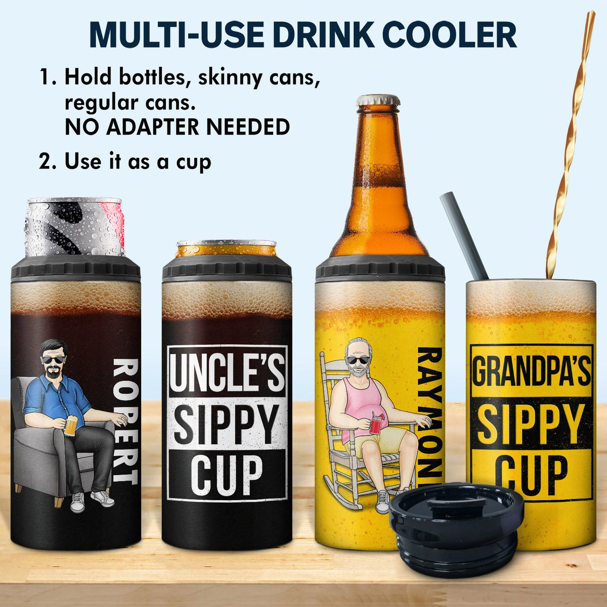 Dad's Sippy Cup - Birthday Gift For Father, Grandpa, Grandma - Personalized Custom 4 In 1 Can Cooler Tumbler