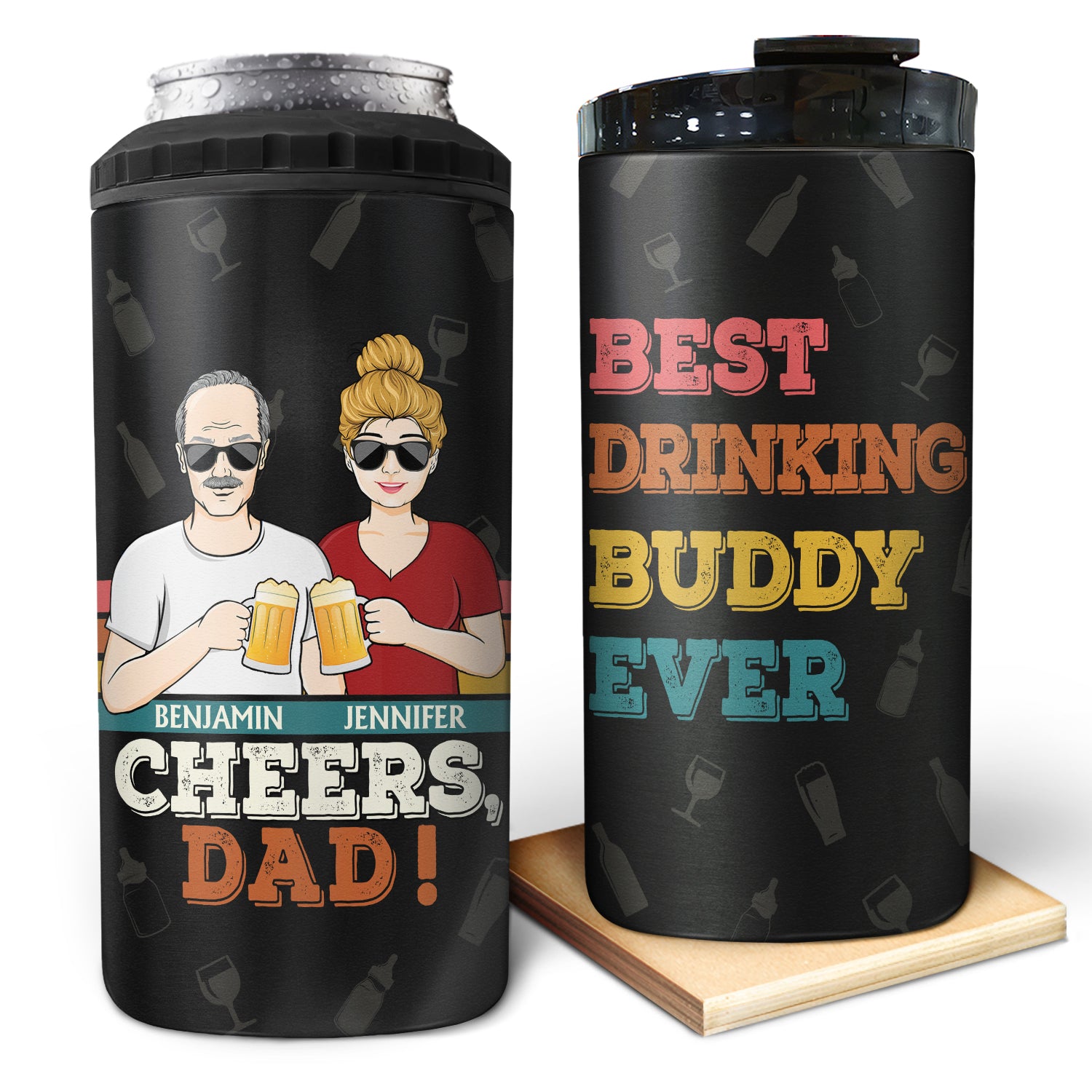 Best Drinking Buddy Ever - Birthday Gift For Father, Dad - Personalized Custom 4 In 1 Can Cooler Tumbler