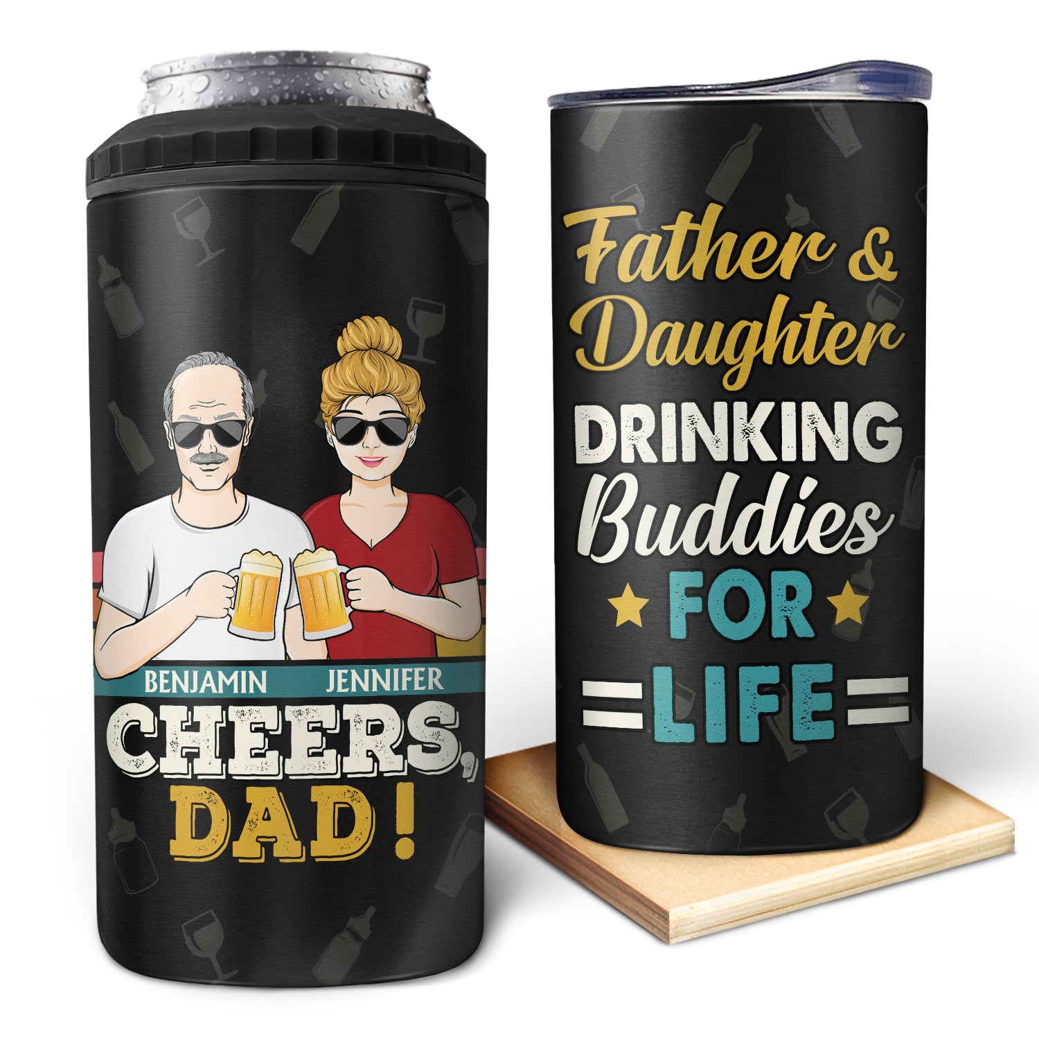 Father And Daughters Sons Drinking Buddies For Life - Gift For Dad - Personalized Custom 4 In 1 Can Cooler Tumbler