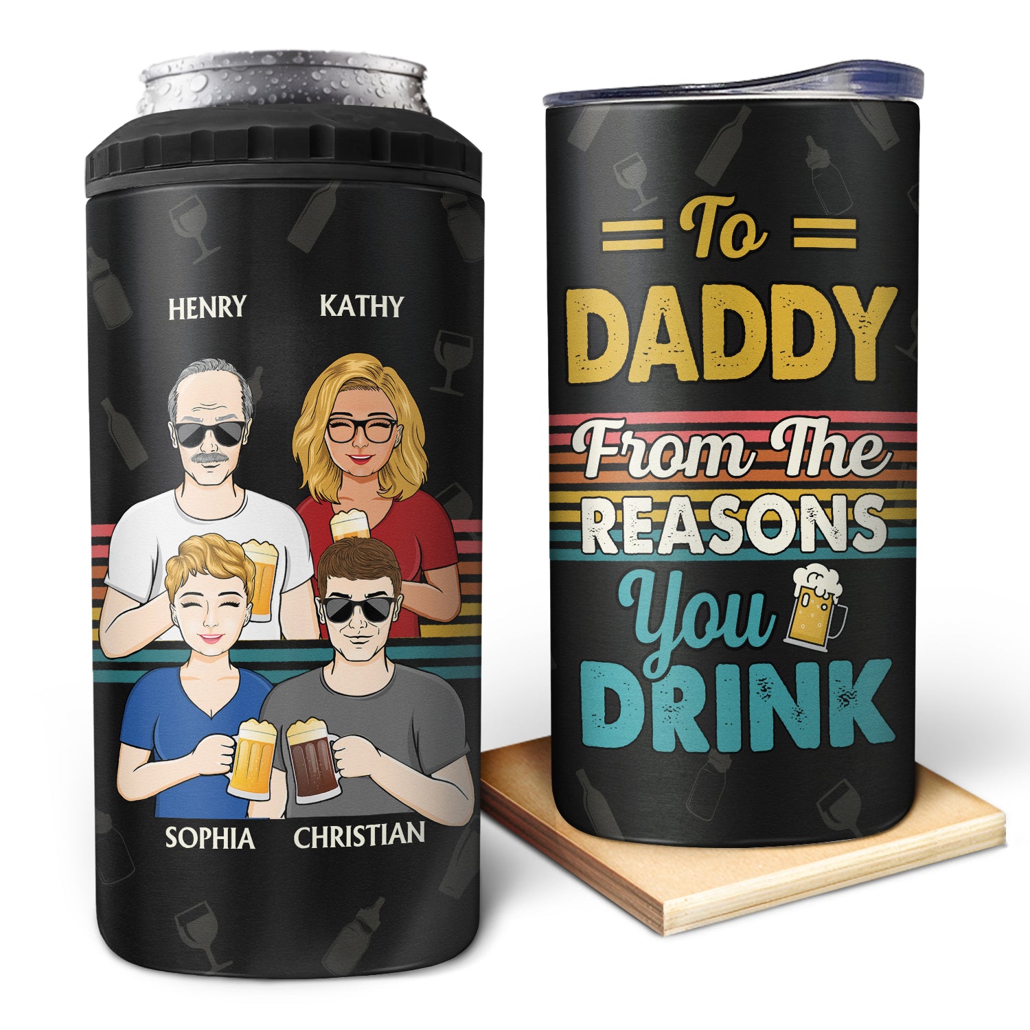 To Dad From The Reasons You Drink - Gift For Father, Grandpa - Personalized Custom 4 In 1 Can Cooler Tumbler
