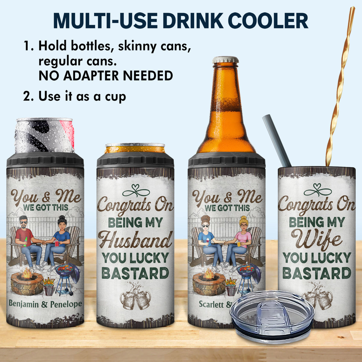 Reduce Can Cooler - 4-in-1 Stainless Steel Can Holder and Beer  Bottle Holder, 4 Hours Cold - 14 oz Multi-Use Drink Cup that Holds Slim  Cans, Regular Cans, Bottles and Cocktails 