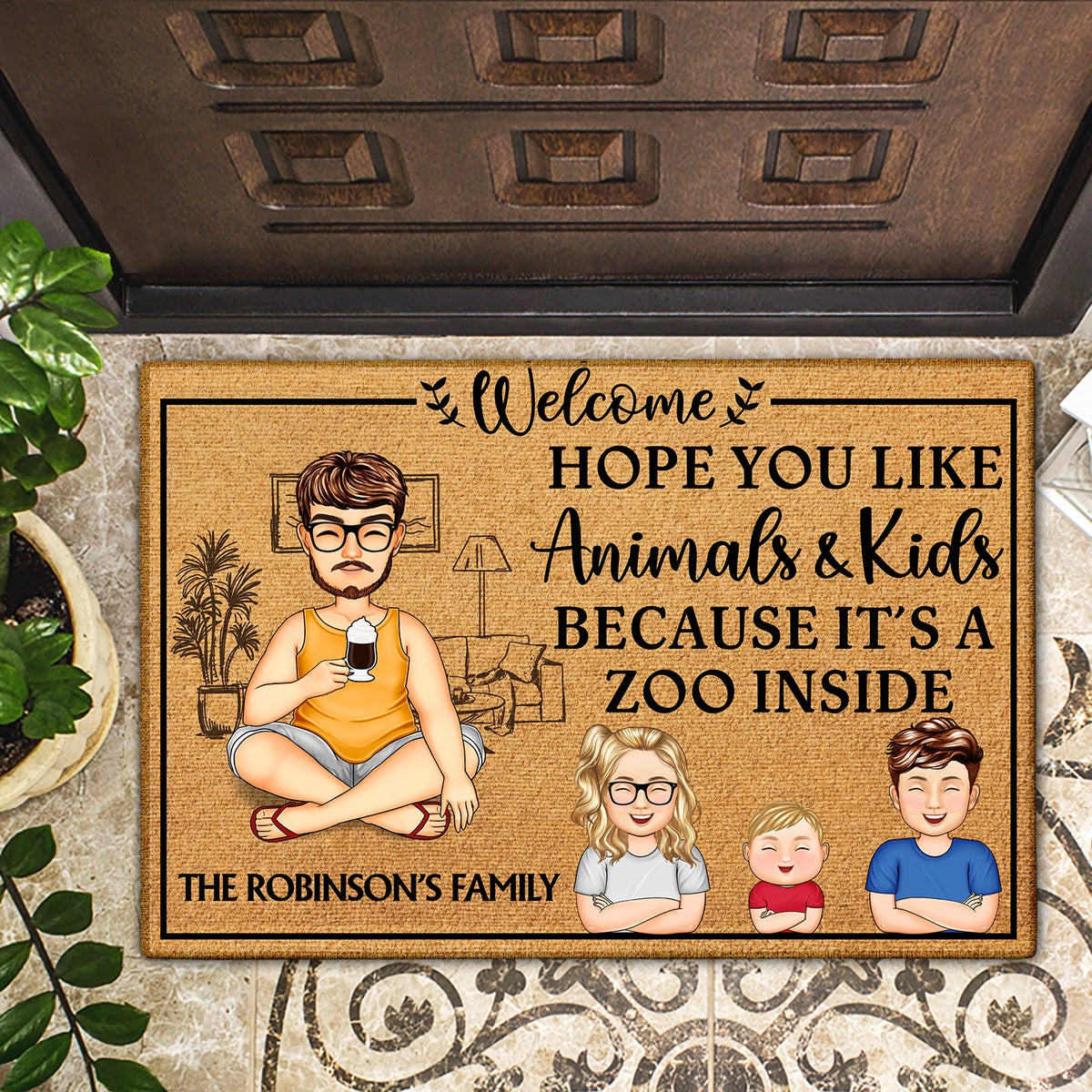Hope You Like Animals And Kids - Home Decor Gift For Single Mom, Dad, Pet Lovers - Personalized Doormat