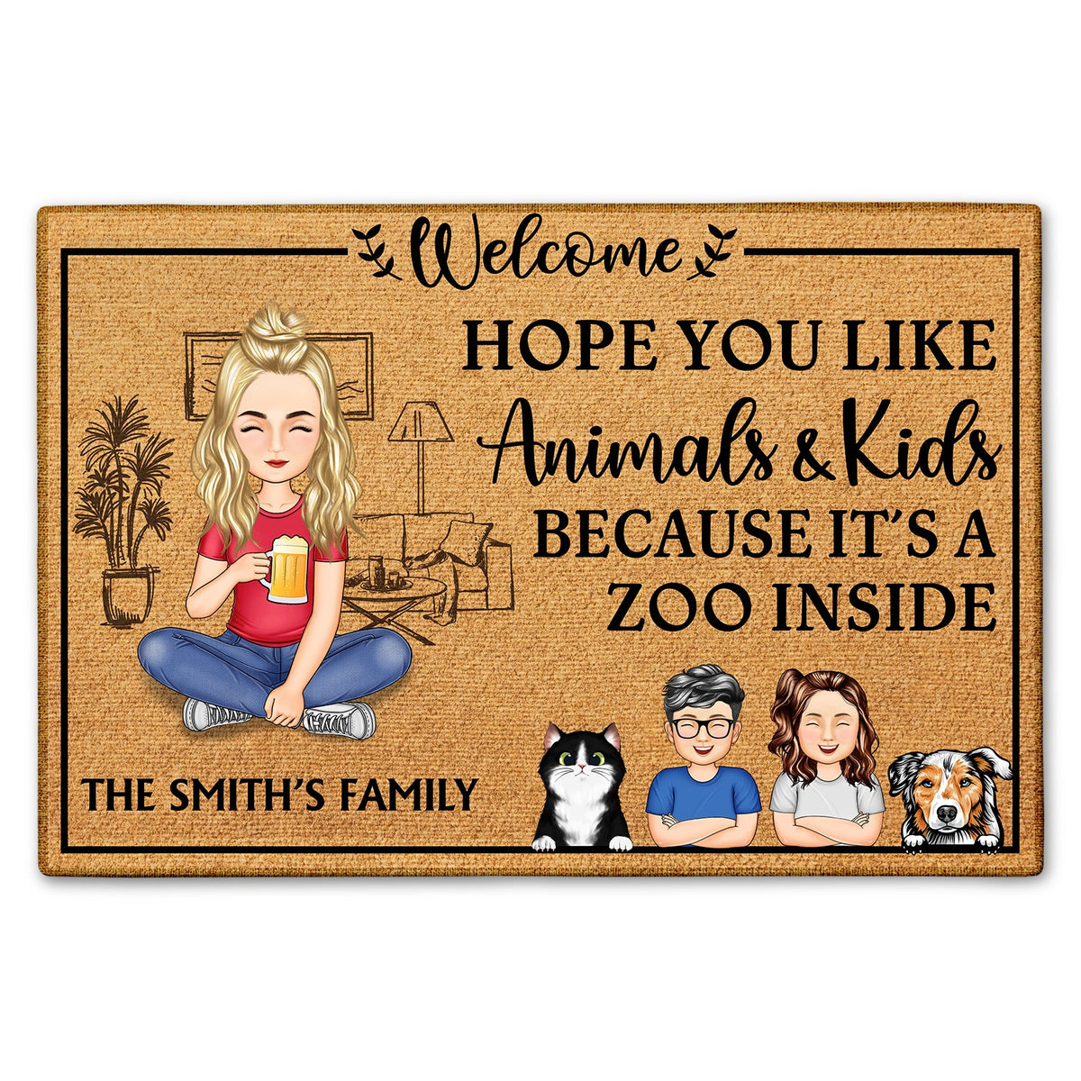Hope You Like Animals And Kids - Home Decor Gift For Single Mom, Dad, Pet Lovers - Personalized Doormat