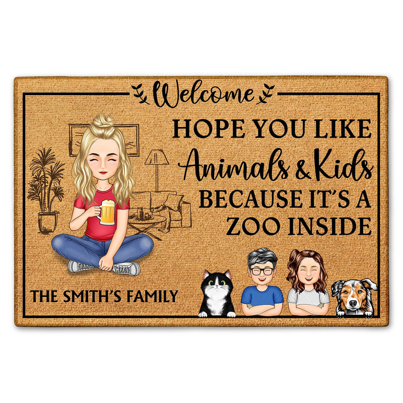 Hope You Like Animals And Kids - Home Decor Gift For Single Mom, Dad, Pet Lovers - Personalized Doormat