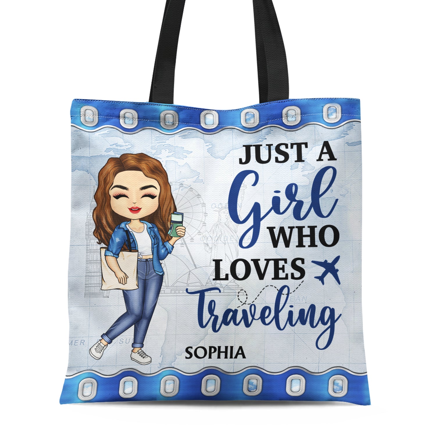 Just A Girl Who Loves Beach Traveling Cruising - Gift For Travel Lovers - Personalized Custom Zippered Canvas Bag