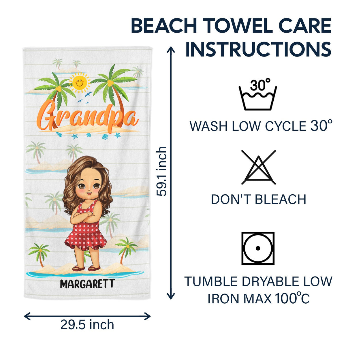 Nana Papa Mom Daddy - Cadeau d'amour pour mère, père, grand-mère, grand-père - Serviette de plage personnalisée