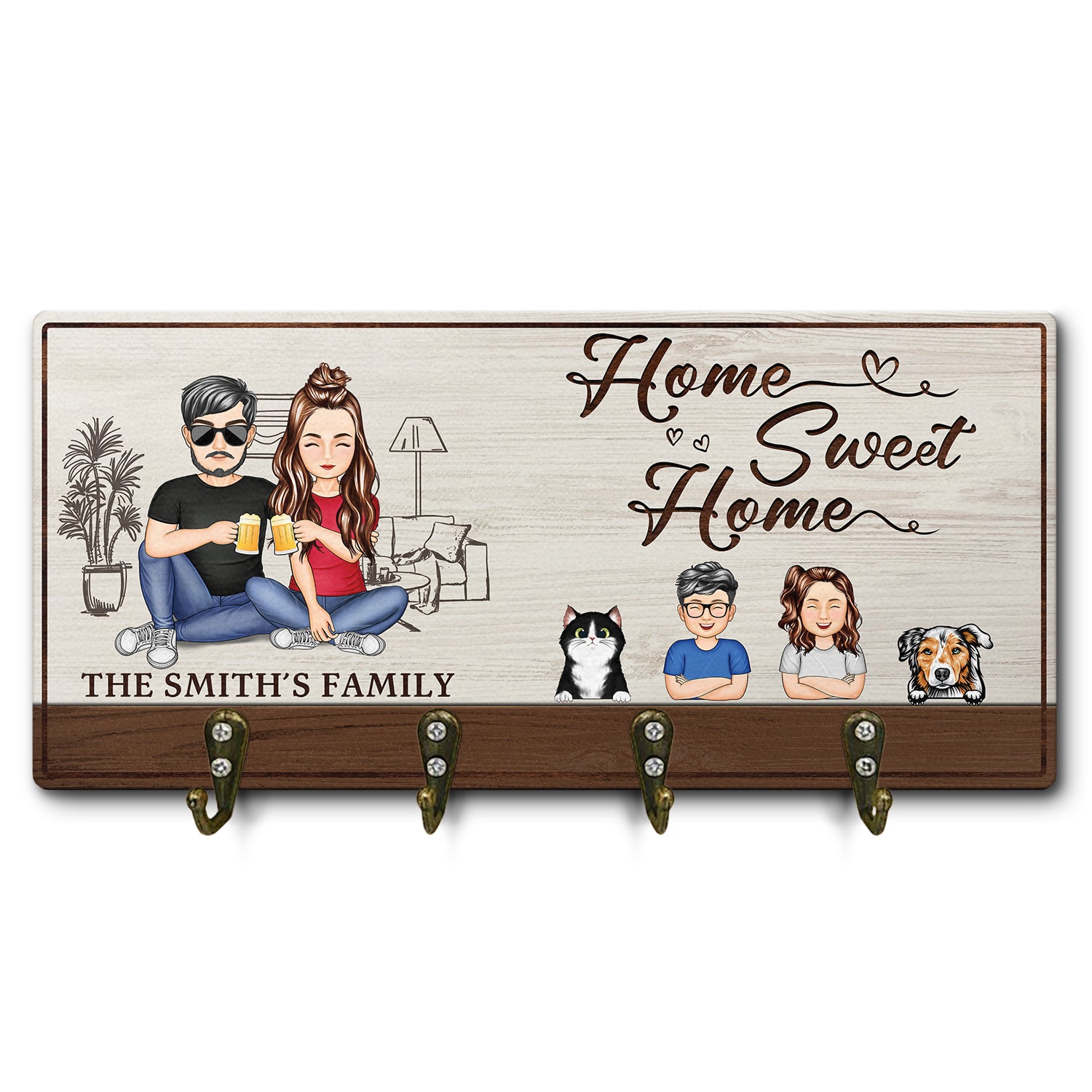 Home Sweet Home - Home Decor Gift For Family, Husband, Wife, Couple - Personalized Wood Key Holder