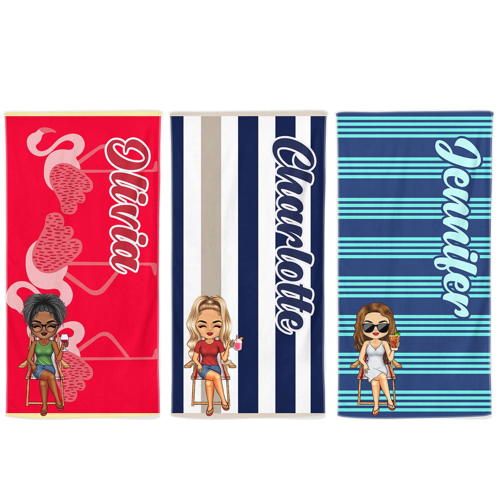 Vacation Stripe Flamingo Lobster Pineapple Shark - Birthday, Anniversary, Travel Gift For Woman, Man - Personalized Beach Towel