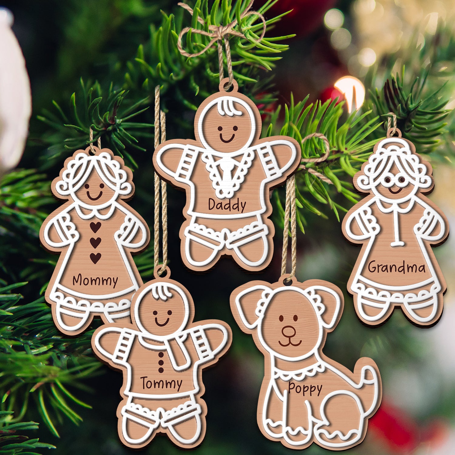 Family Pet Cookies Gingerbread - Christmas Gift For Family - Personalized 2-Layered Wooden Ornament